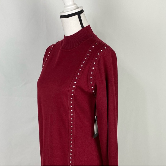 Lapis Long Sleeve Mock Neck Burgundy With Silver Studds Sweater Dress Size M - Picture 3 of 8